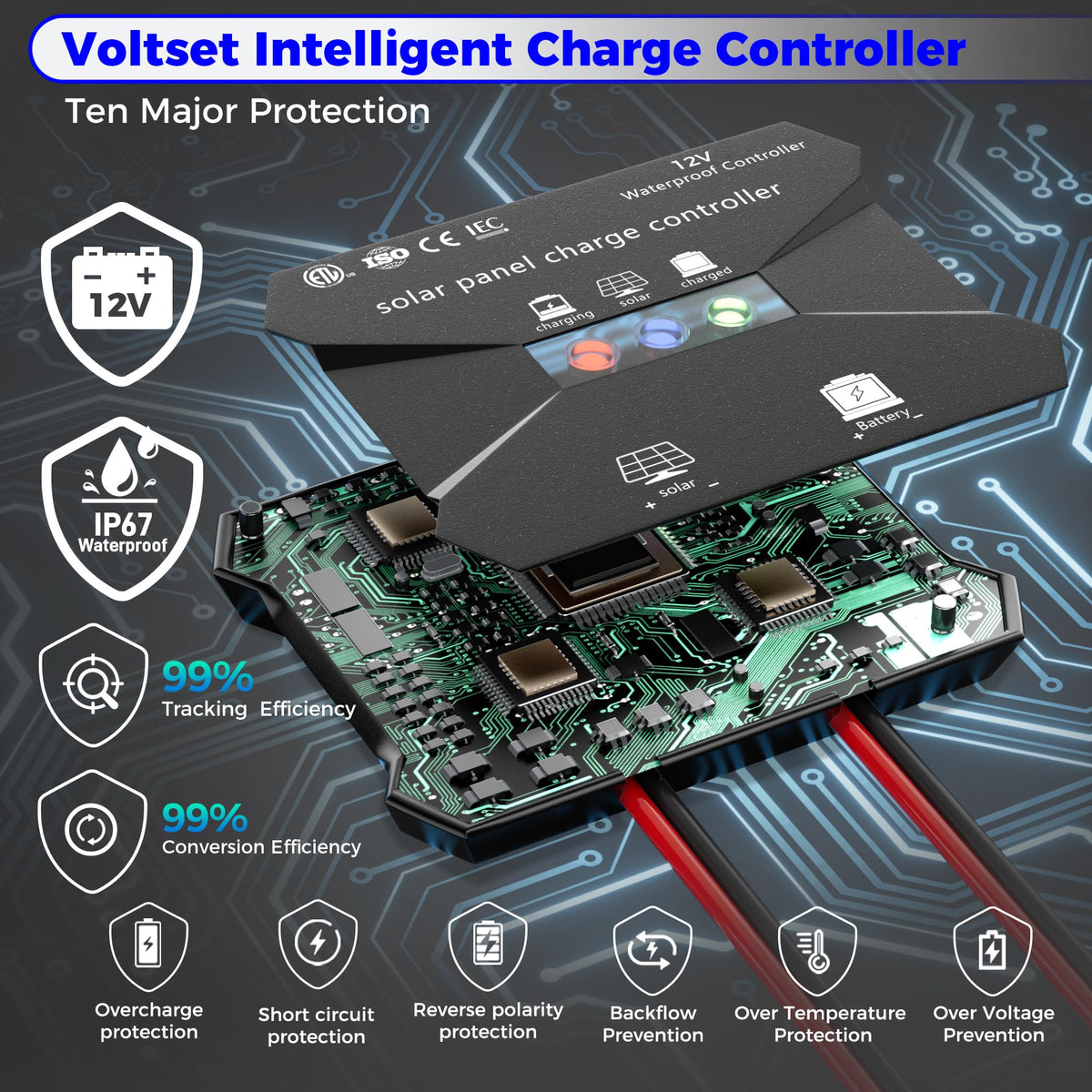 Voltset compact outdoor design fits RV, marine, or trailer setups.