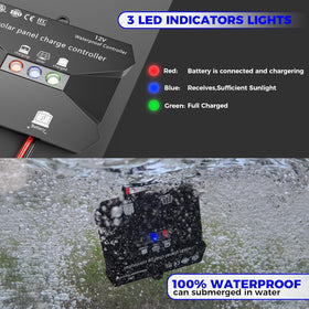 Voltset Solar Charge Controller display indicates charging status for easy monitoring.