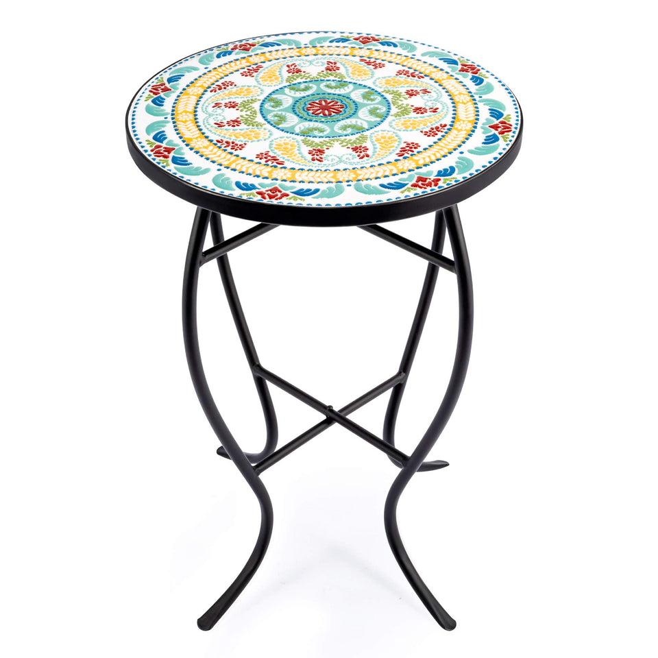Vonluce 21-inch mosaic plant stand top for colorful plant displays.