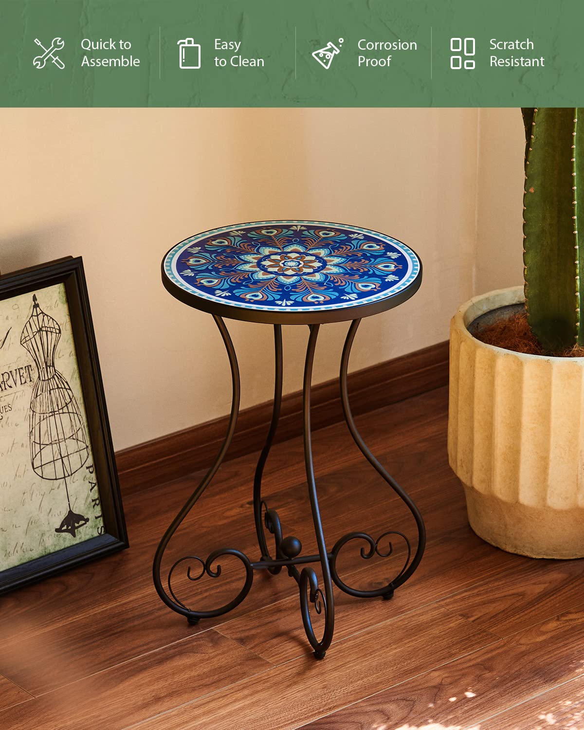 VONLUCE black steel frame with nonslip footpads provides stable indoor or outdoor use