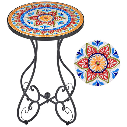 VONLUCE outdoor side table with a round mosaic tile top for patio decor