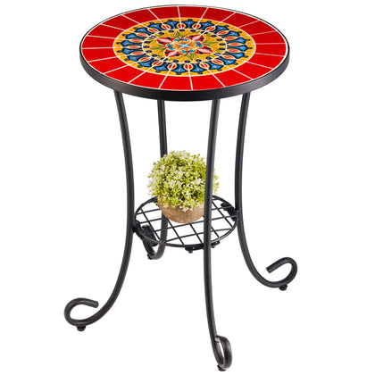VONLUCE patio side table with red ceramic tile top, ideal for drinks and plants.
