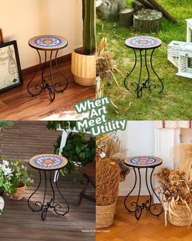 VONLUCE round-top mosaic table with curved legs and heart ends for charming outdoor decor