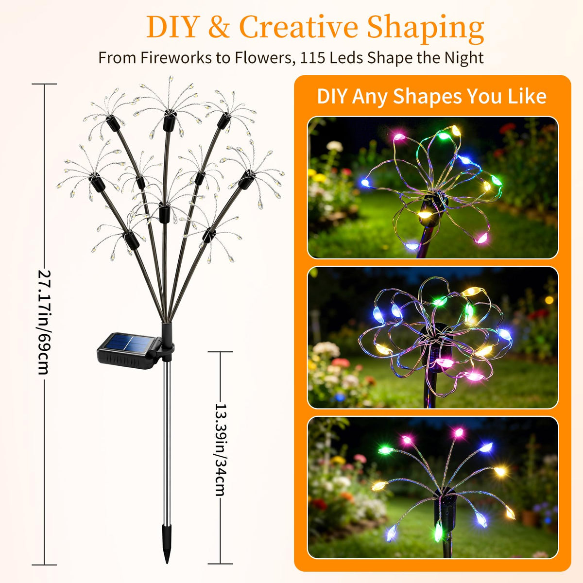 VOOKRY multicolor starburst lights add festive color to gardens, patios, and pathways.