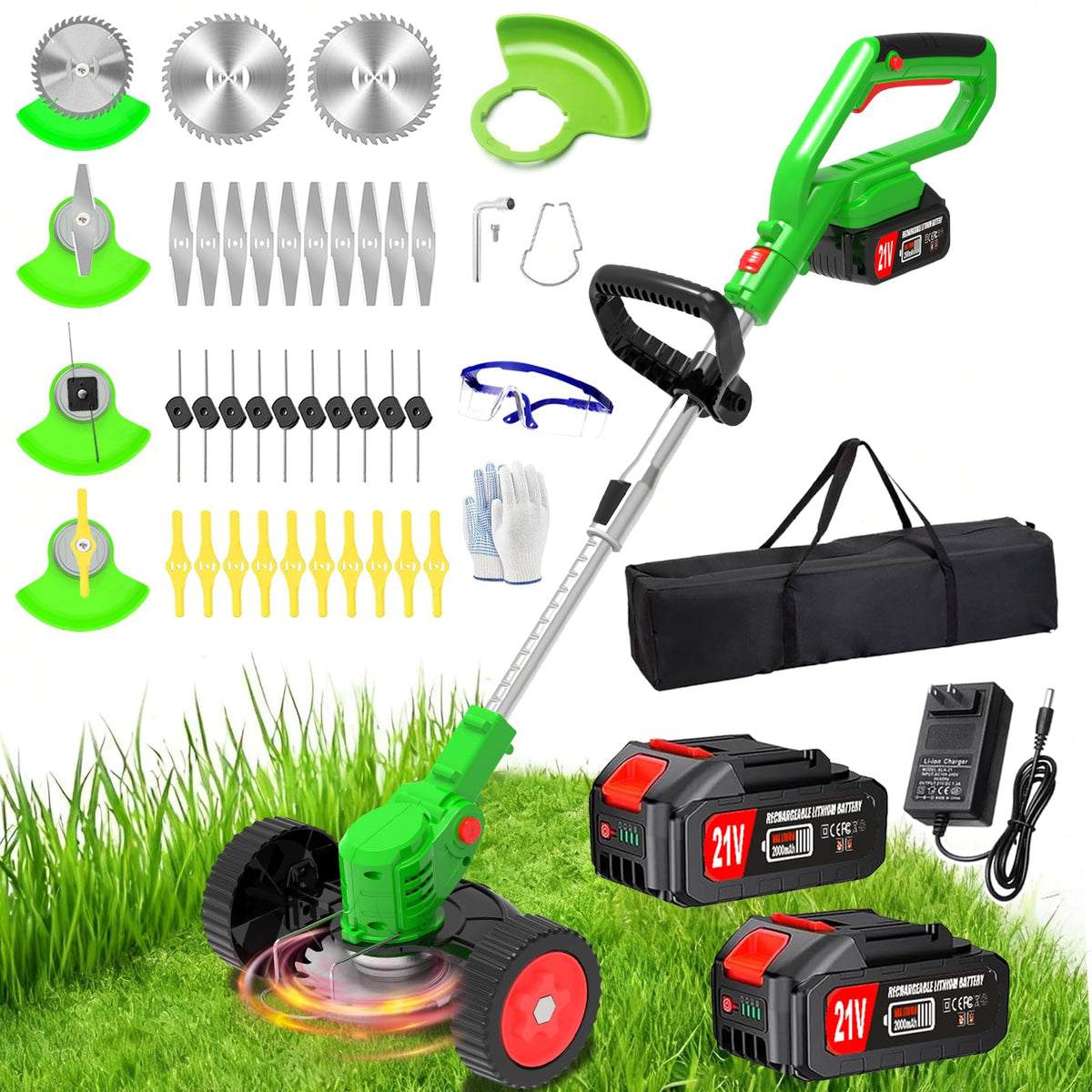 Vopot electric weed wacker with wheels for stable edging