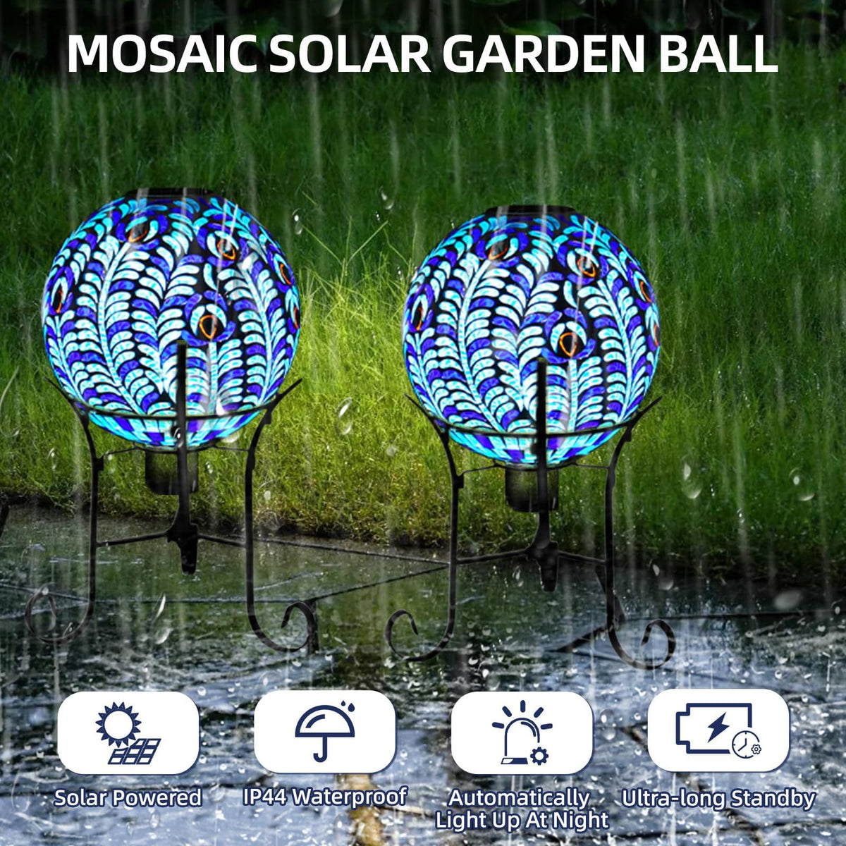 10-inch glass sphere fits most garden stands for easy display.