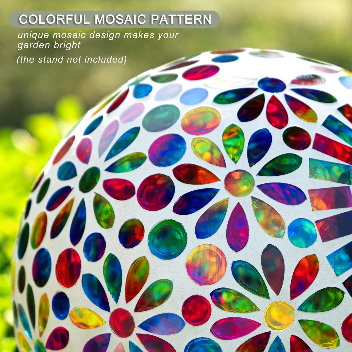 VOREEN daisy-design garden globe with LED glow for magical night ambiance