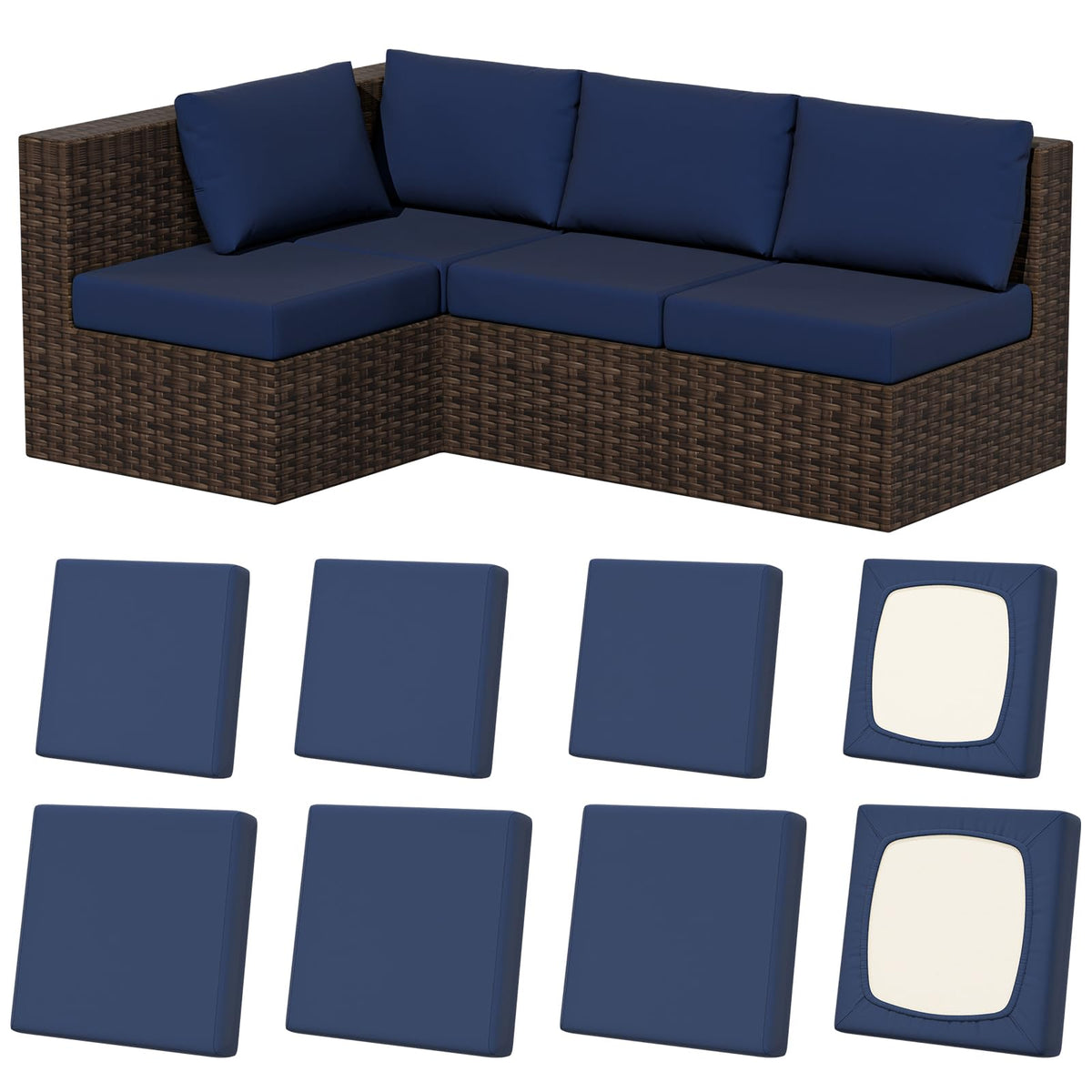 Vorshape 8Pcs stretch cushion covers kit enables quick outdoor sofa refresh