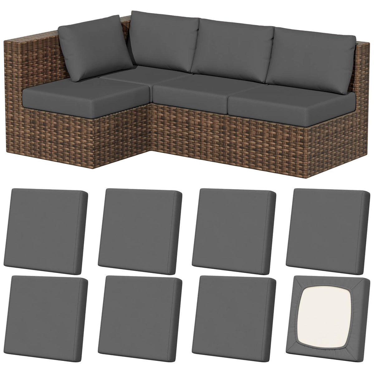 Vorshape 8Pcs stretch patio cushion covers in use on outdoor furniture for a refreshed look.