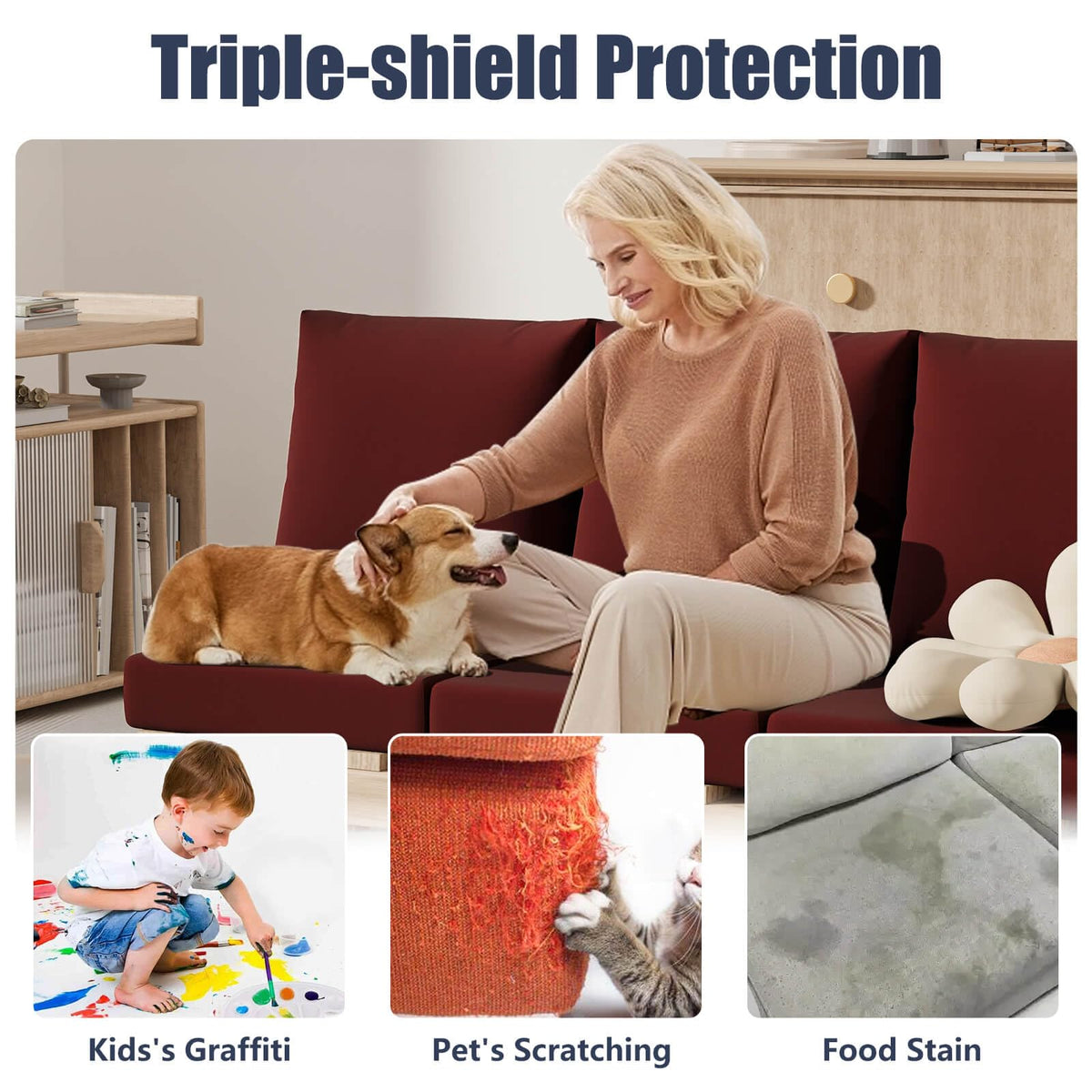 Vorshape triple-shield protection cushion covers against stains and claws