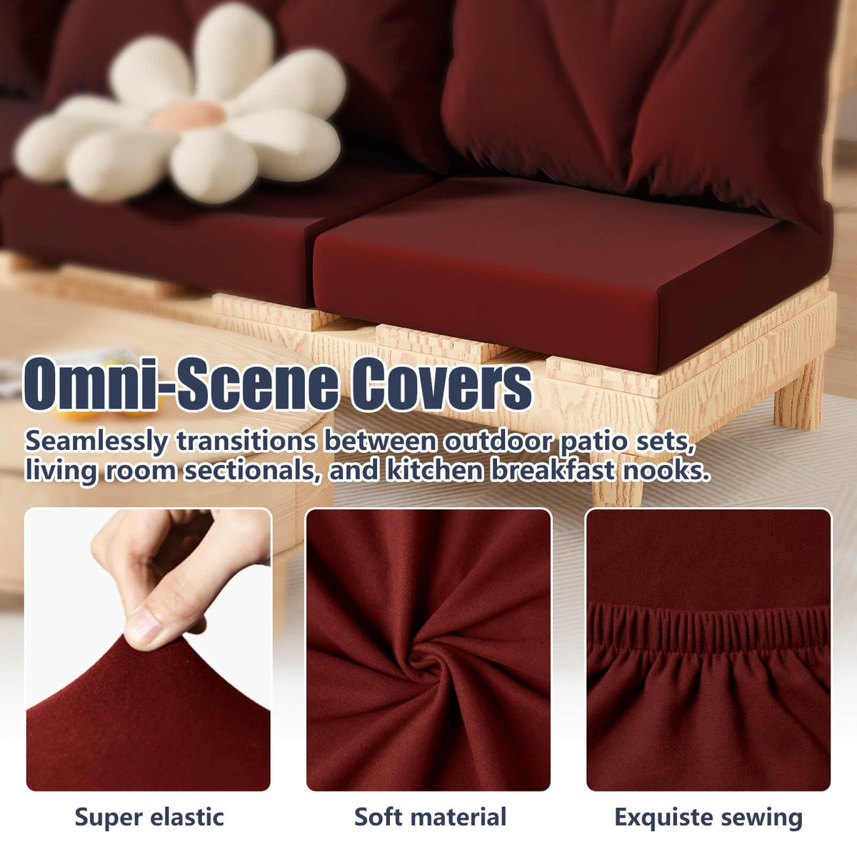 Vorshape universal-fit cushion covers on a sofa