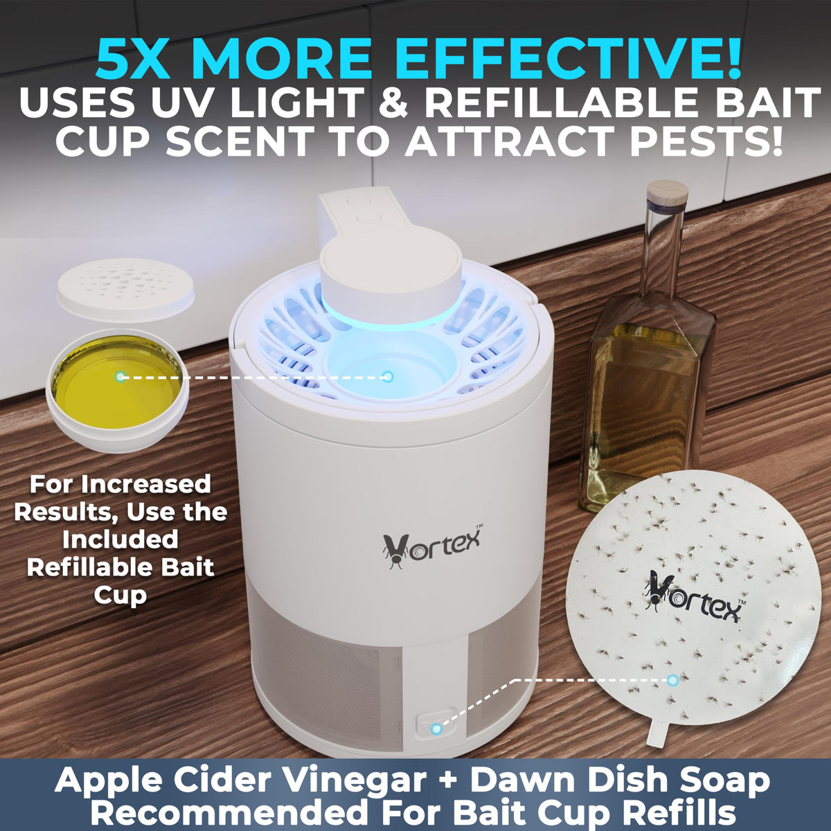 Vortex bait cup refill shows scent lure for stronger attraction.
