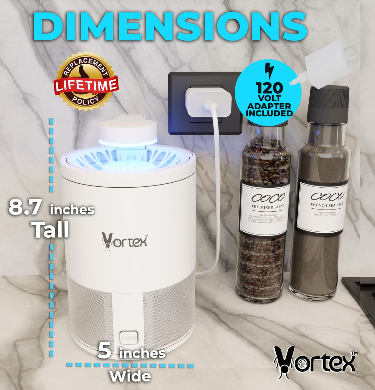 Vortex sleek white design fits seamlessly with home decor.