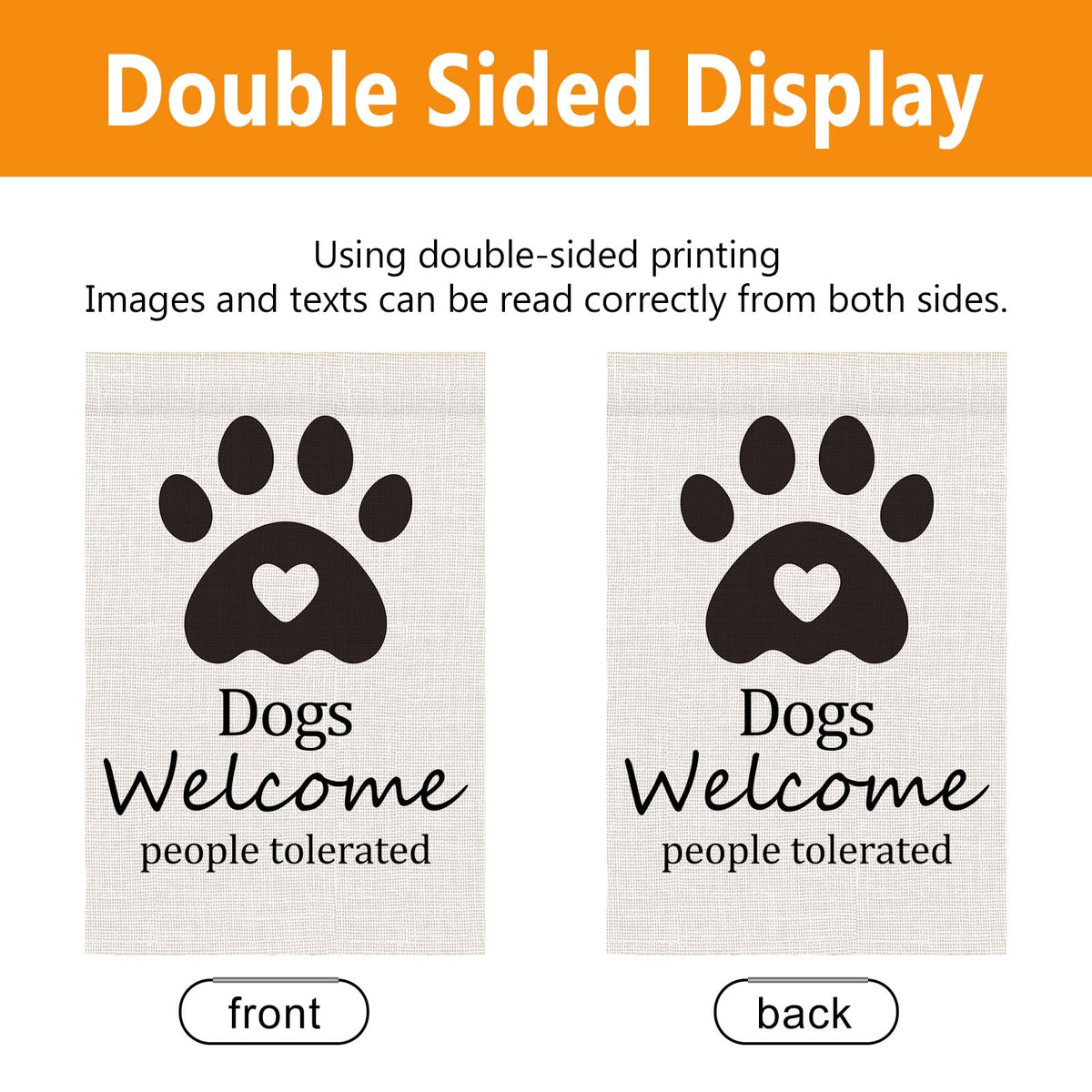Vorupel burlap flag material highlights texture and weather-friendly outdoor decor.