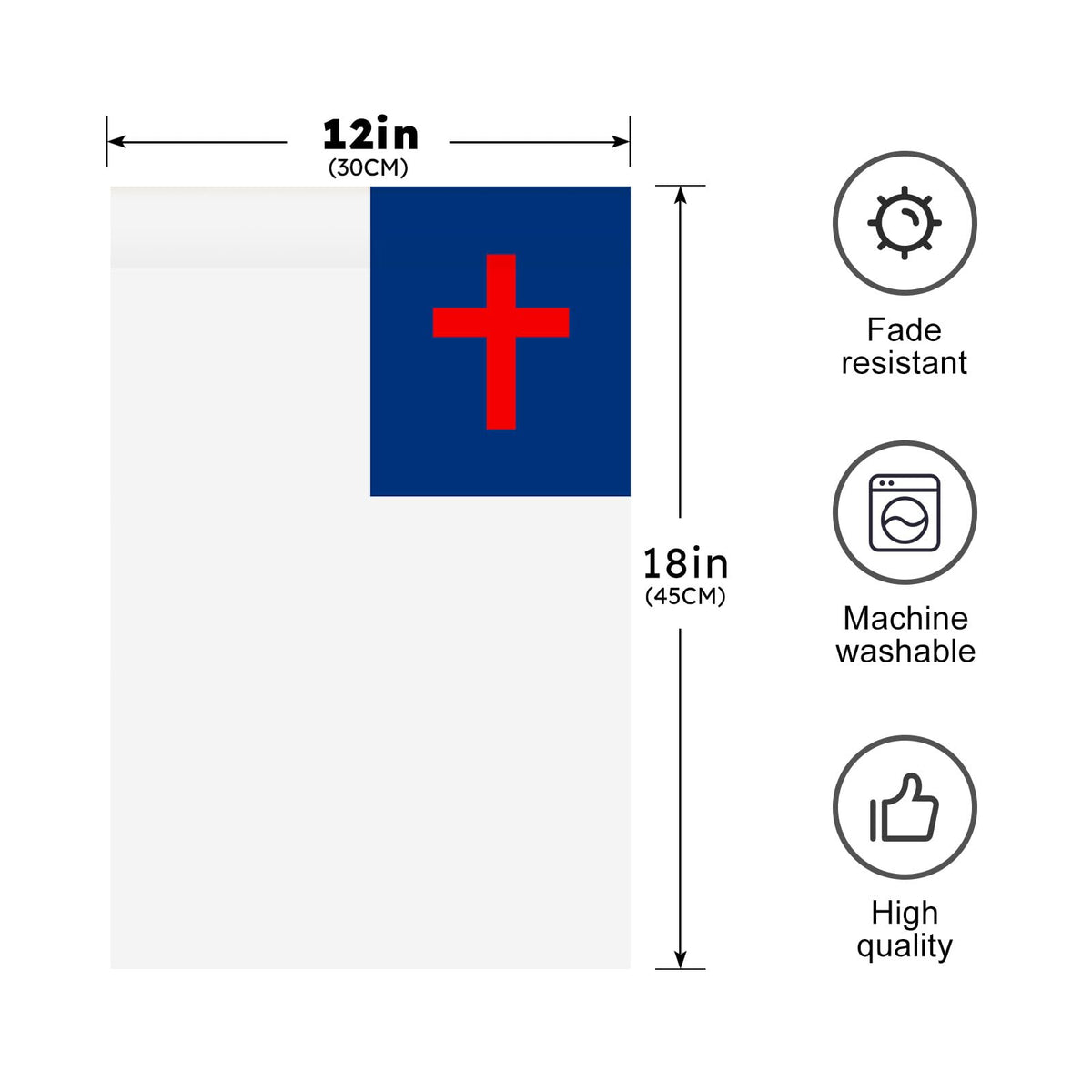 Vorupel double-sided garden flag showing Cross design, ideal for porch or patio.