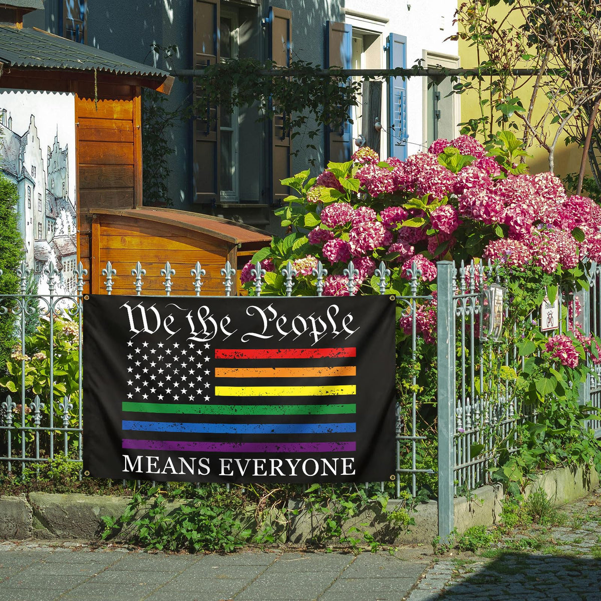 Vorupel rainbow flag 3x5 ft with brass grommets resists wind for yard use.
