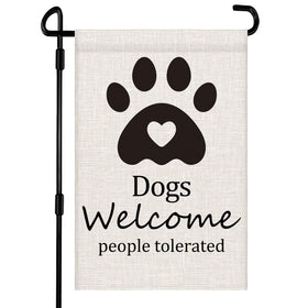 Vorupel welcome flag with dogs welcome on durable burlap for porch display.
