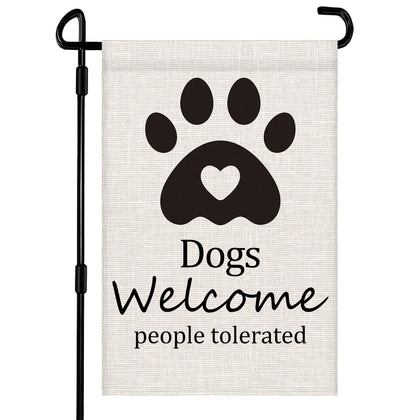 Vorupel welcome flag with dogs welcome on durable burlap for porch display.