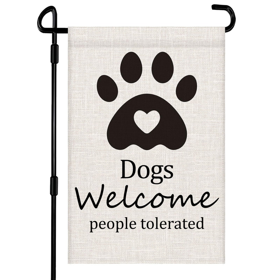 Vorupel welcome flag with dogs welcome on durable burlap for porch display.
