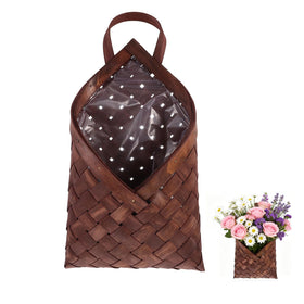 VOSAREA vintage woven wall basket ideal for vertical flower display and small storage.
