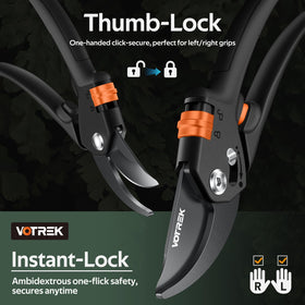 VOTREK pruning shears with Teflon coating reduces friction and sap buildup during pruning.