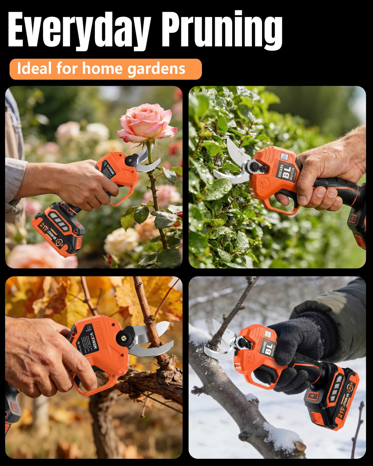 VOTREK complete pruning kit includes two batteries, charger, tools, and bag.