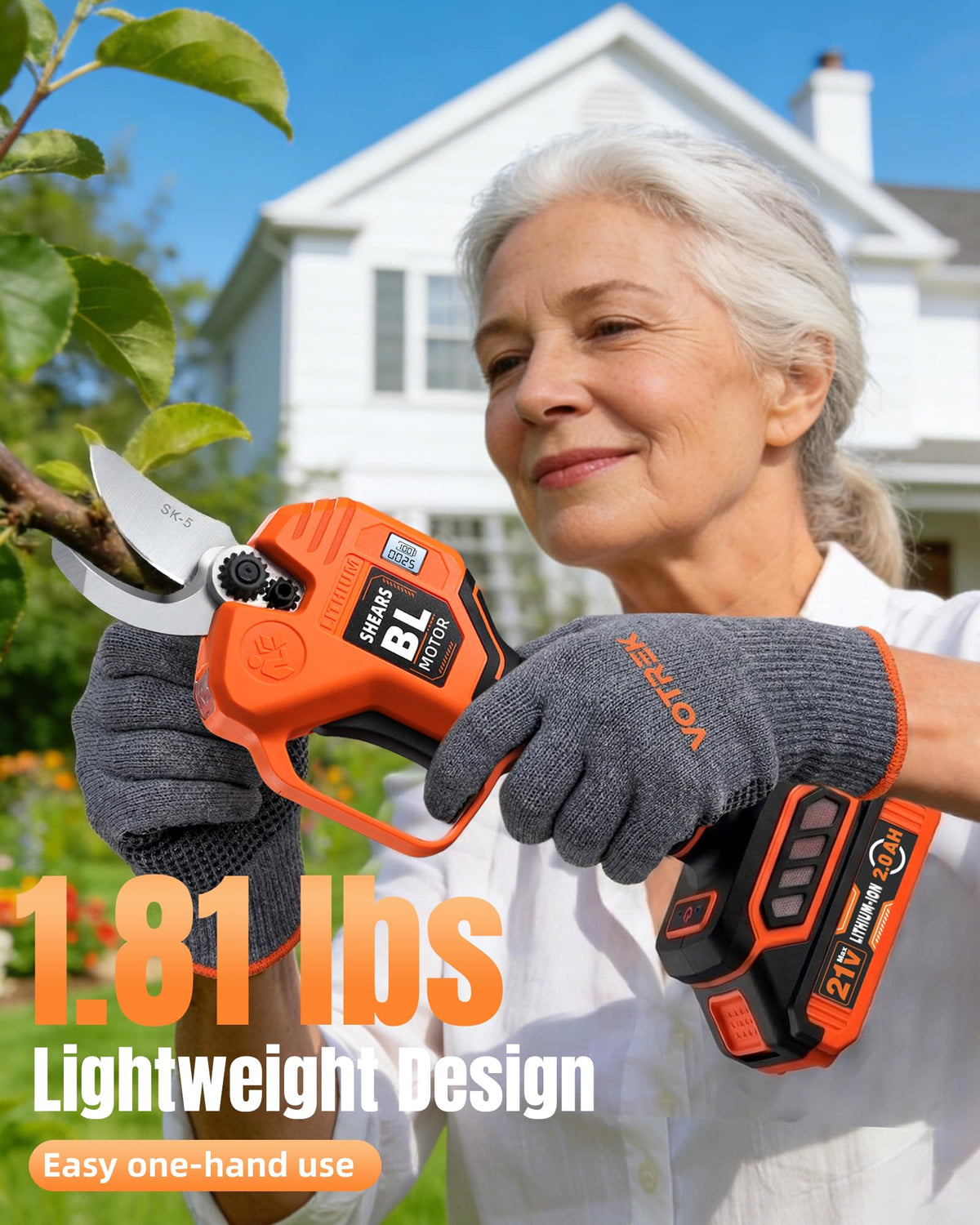 VOTREK ergonomic grip reduces hand fatigue during pruning sessions.