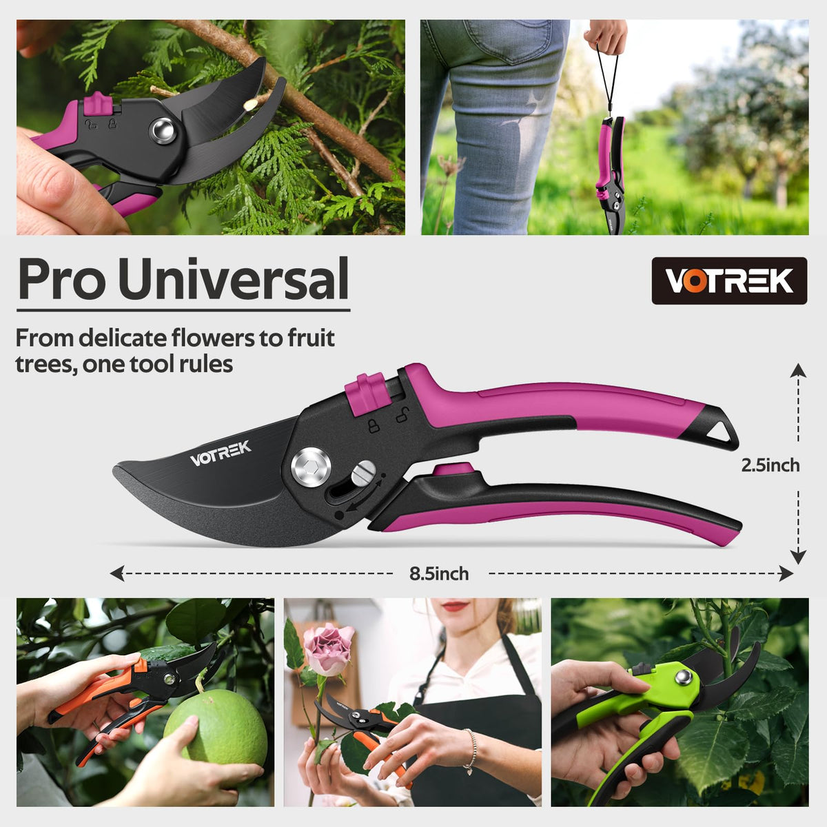 VOTREK pruning shears thumb slide lock for safe one-handed use