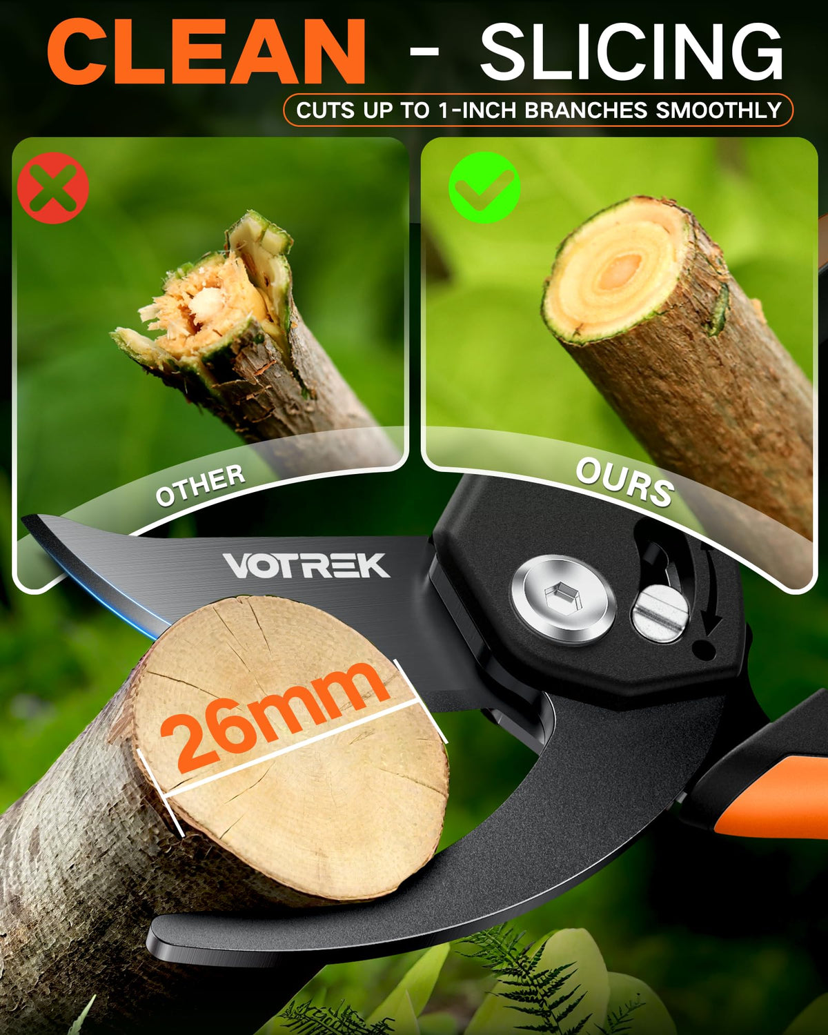 VOTREK SK5 steel blades offer durable, sharp cuts for roses and shrubs.
