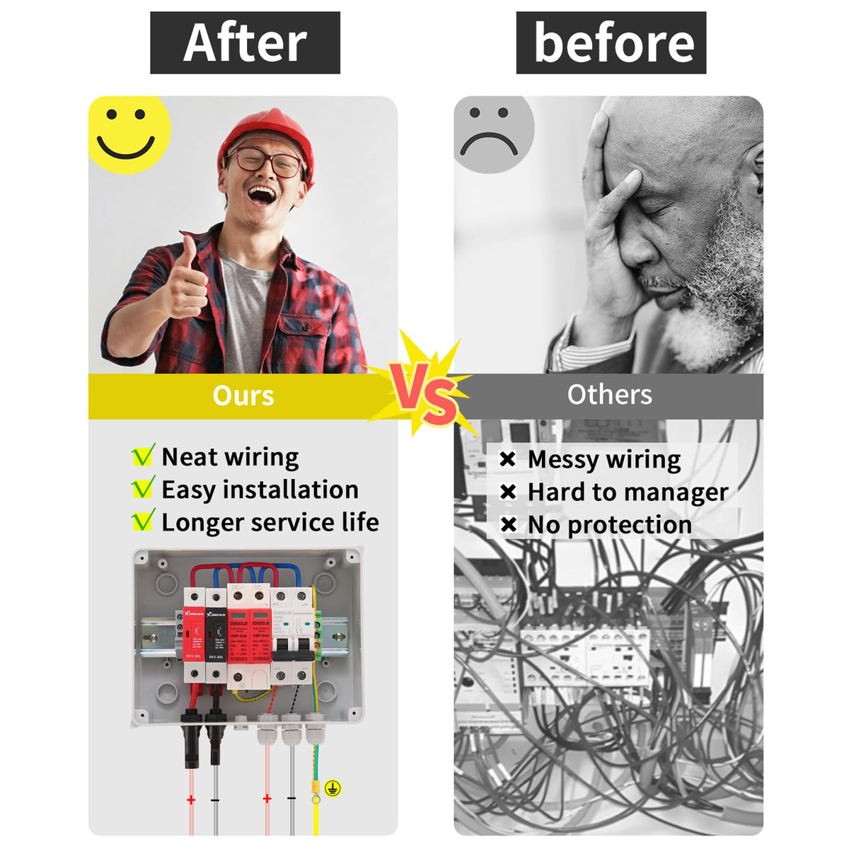 VOU 600V combiner box cable entry for plug-and-play installation.