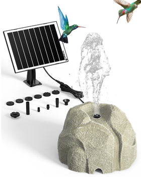 Vovamo solar fountain rock design for bird baths adds natural charm