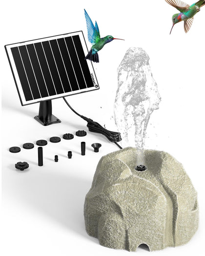 Vovamo solar fountain rock design for bird baths adds natural charm