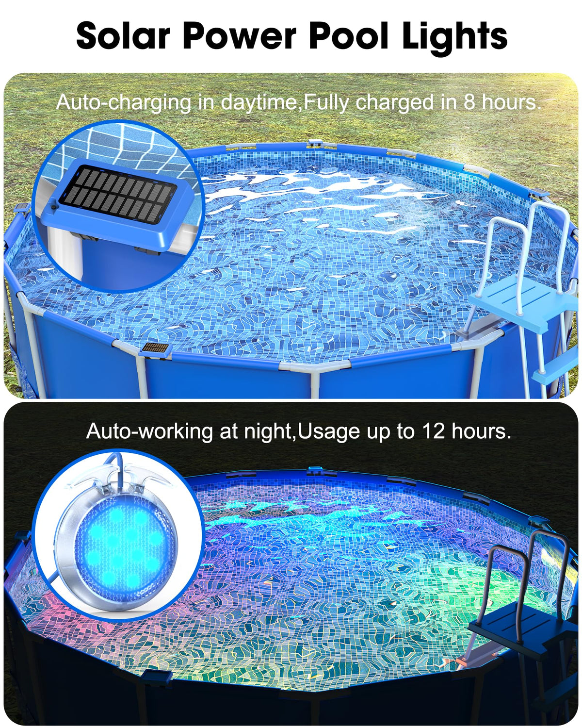 Vovamo color-changing LED pool light offering eight vivid colors for ambiance.