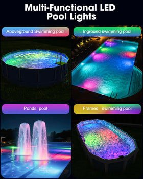 Vovamo lights suitable for above-ground and inground pools, ponds, and fountains.