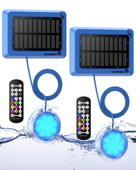 Vovamo underwater IP68 pool light glowing in blue water with durable waterproof design.