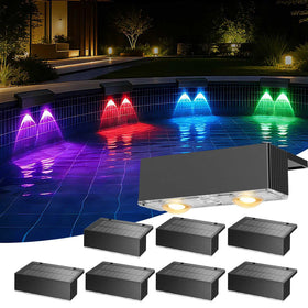 VOVG solar pool light front view with bright outdoor glow for poolside ambiance