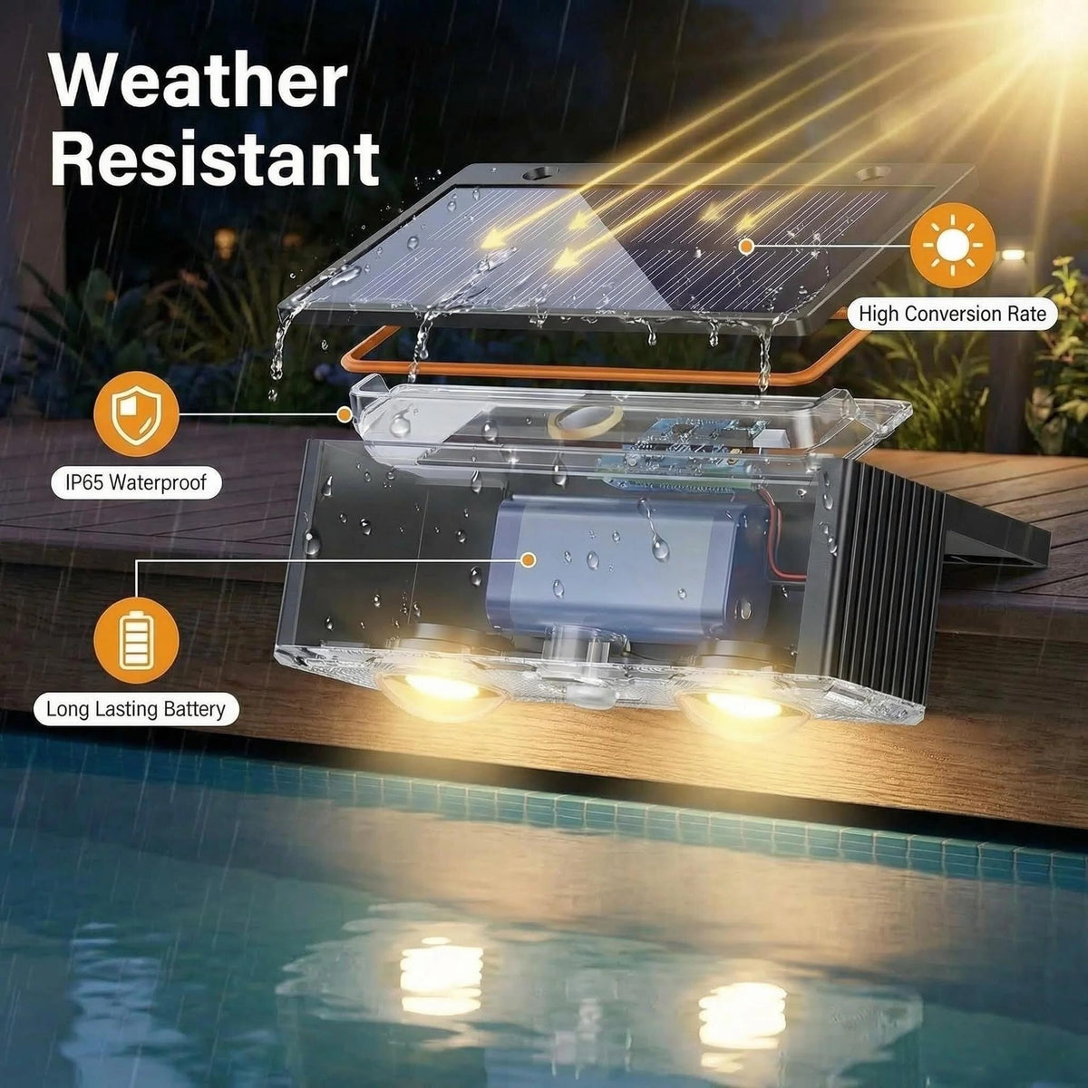 VOVG solar pool light RGB mode showing dynamic color cycle for events