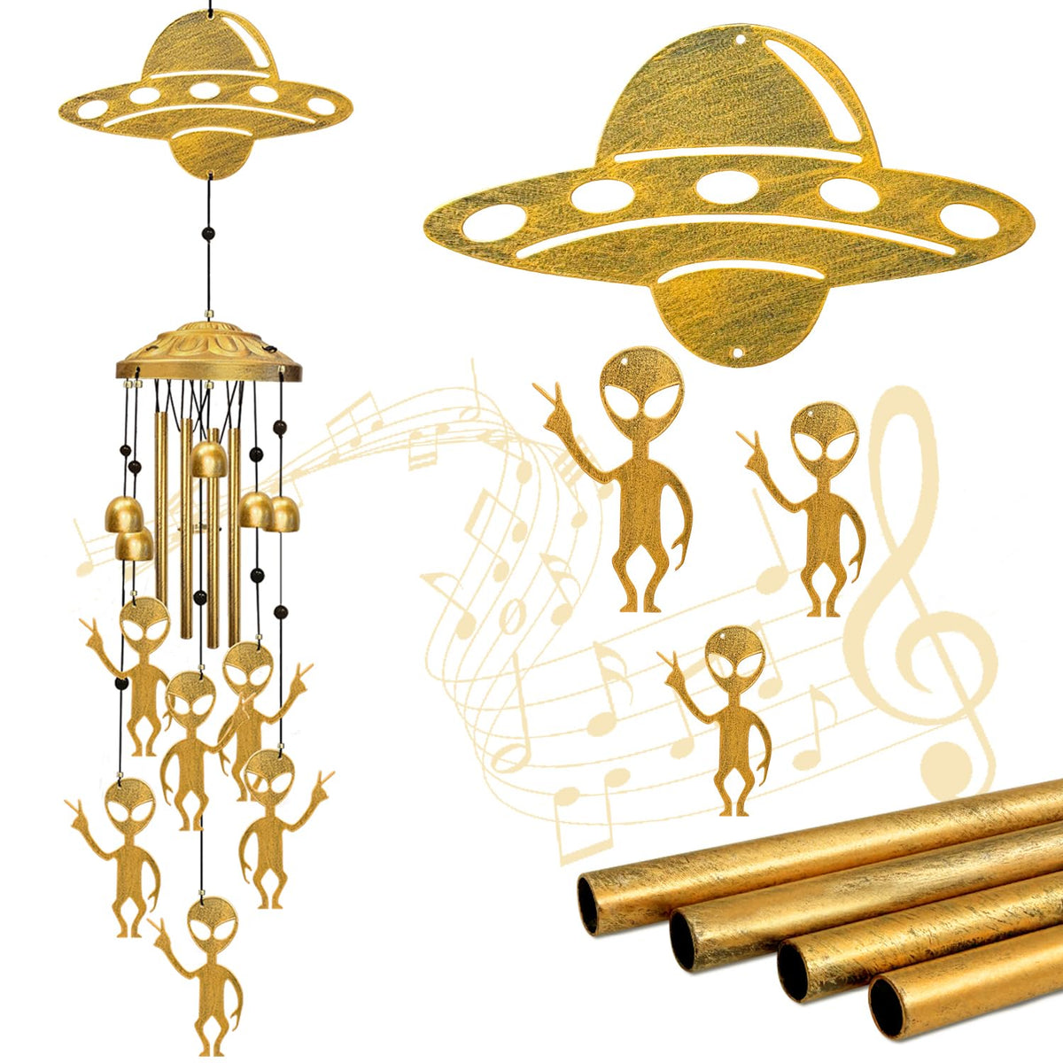 Vovkokc Alien Wind Chimes outdoor UFO Saucer-man decor enhances garden ambiance