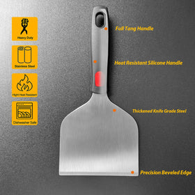 Vovoly knife-grade stainless steel blade flips burgers with precision on a hot surface