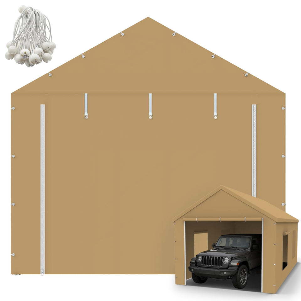 Voxary 10x20ft carport front panel with zipper offers easy access and weather protection.