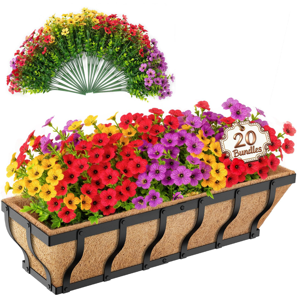 VOXOR railing planter with daisy basket adds year-round color to your porch.