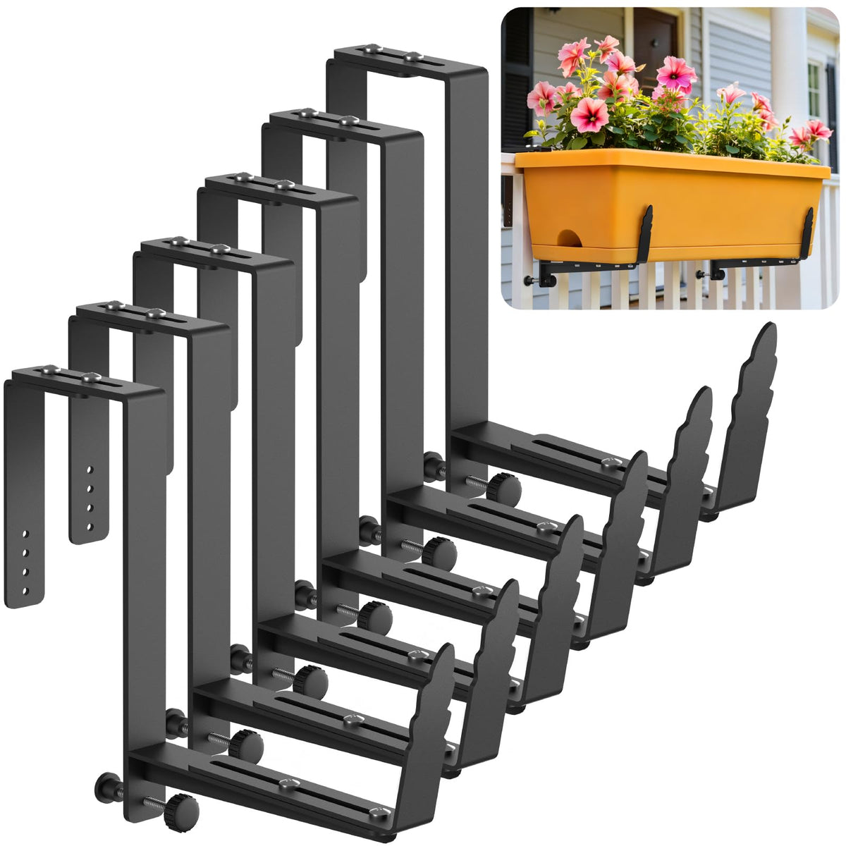 VOXOR window box brackets top adjustment for versatile railing fit and easy customization