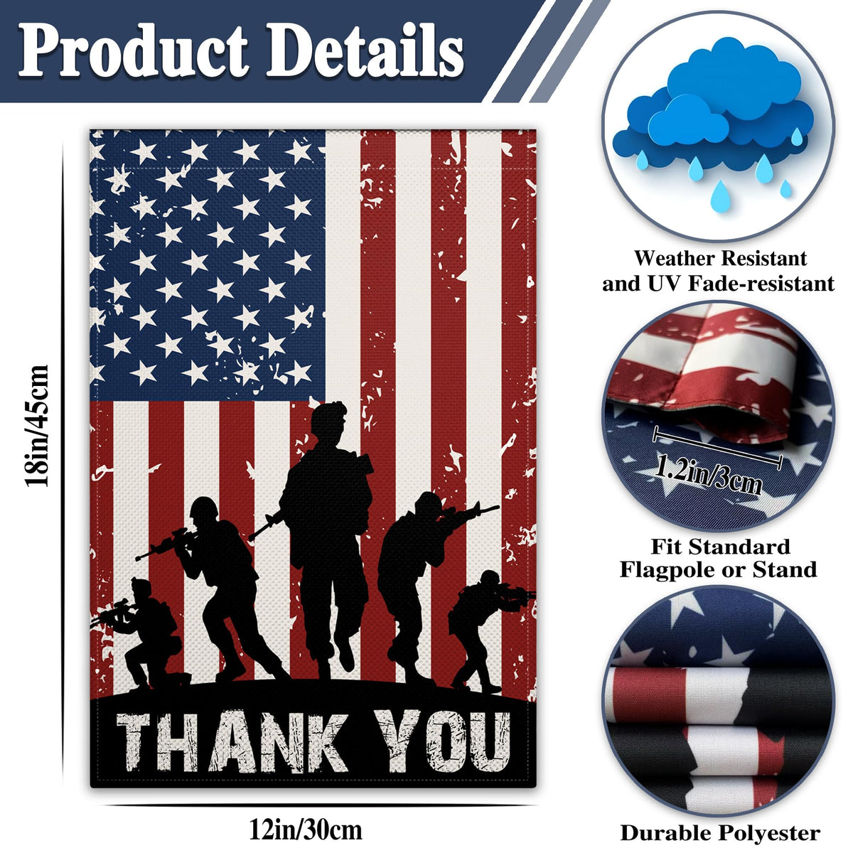 VOZUN American soldier thank you flag suitable for porch, deck, or yard display.