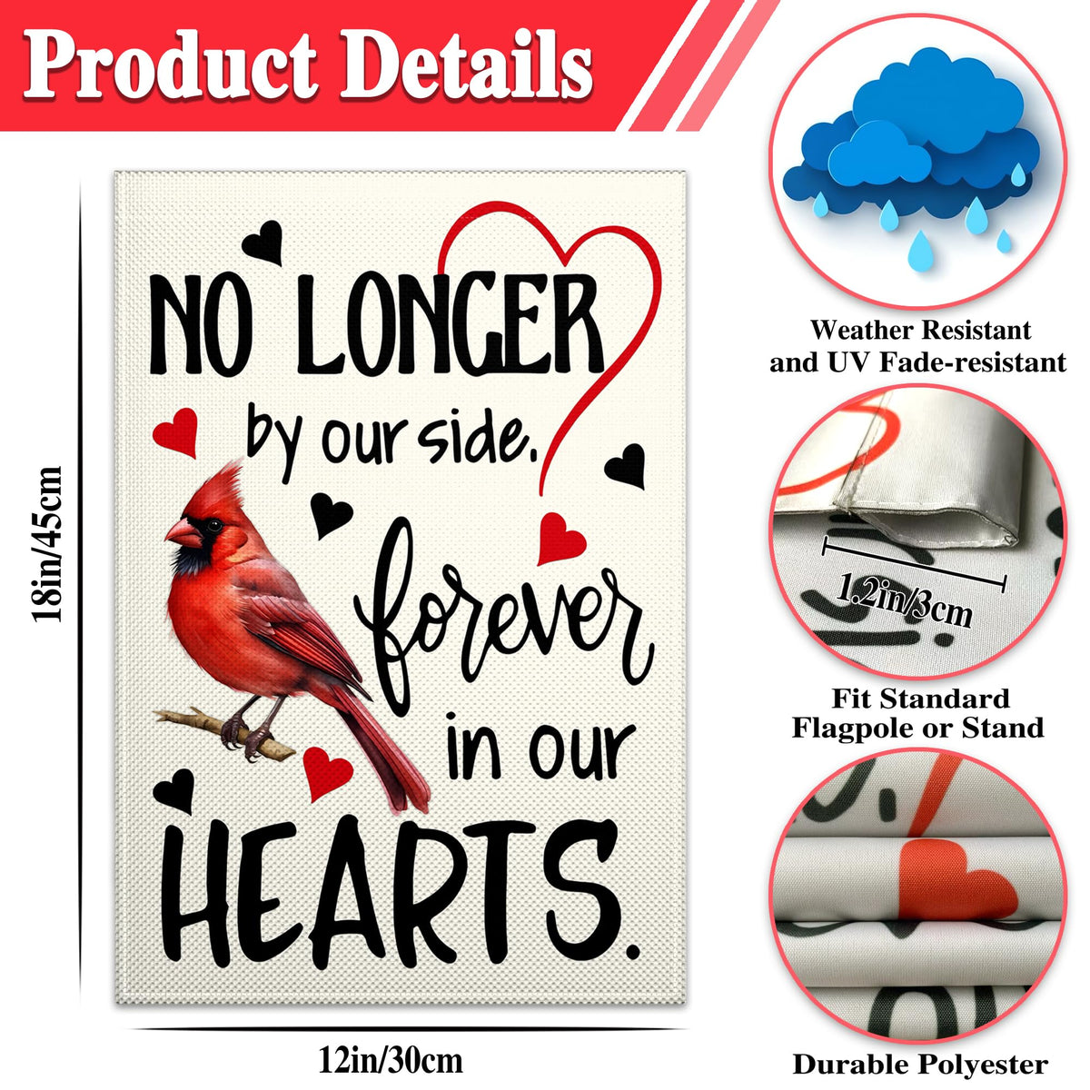 VOZUN Cardinal garden flag with double-sided graphic for clear visibility
