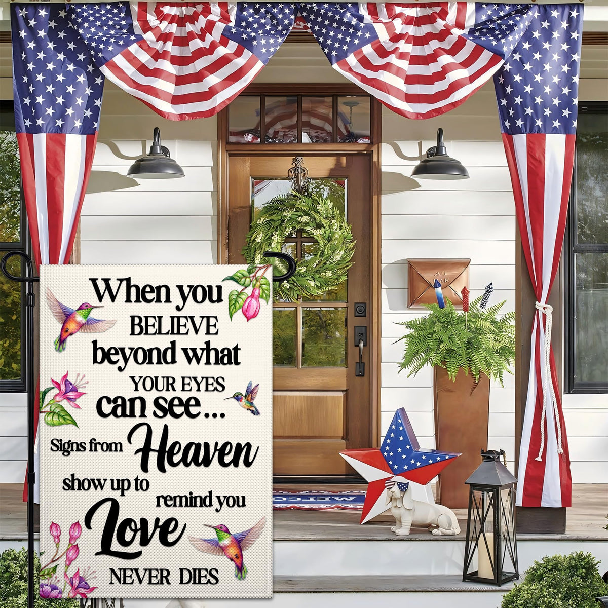 VOZUN Hummingbird Memorial Flag 3-ply fabric highlights blackout middle.