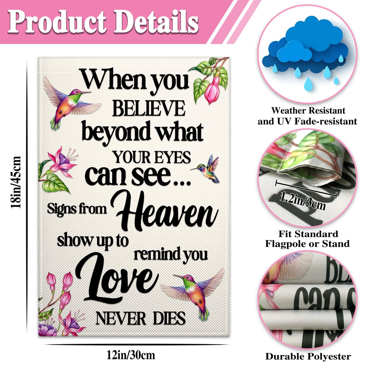 VOZUN Hummingbird Memorial Flag outdoor hanging demonstrates quick, easy setup.