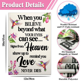 VOZUN Hummingbird Memorial Flag outdoor hanging demonstrates quick, easy setup.