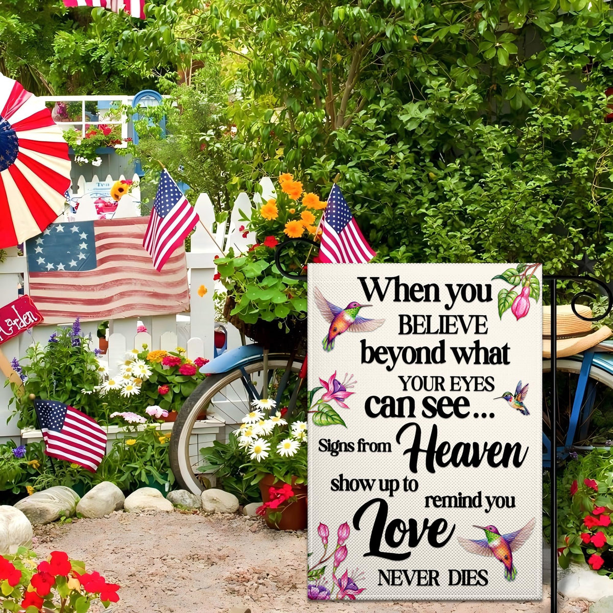 VOZUN Hummingbird Memorial Flag size 12x18 inches for memorial displays.