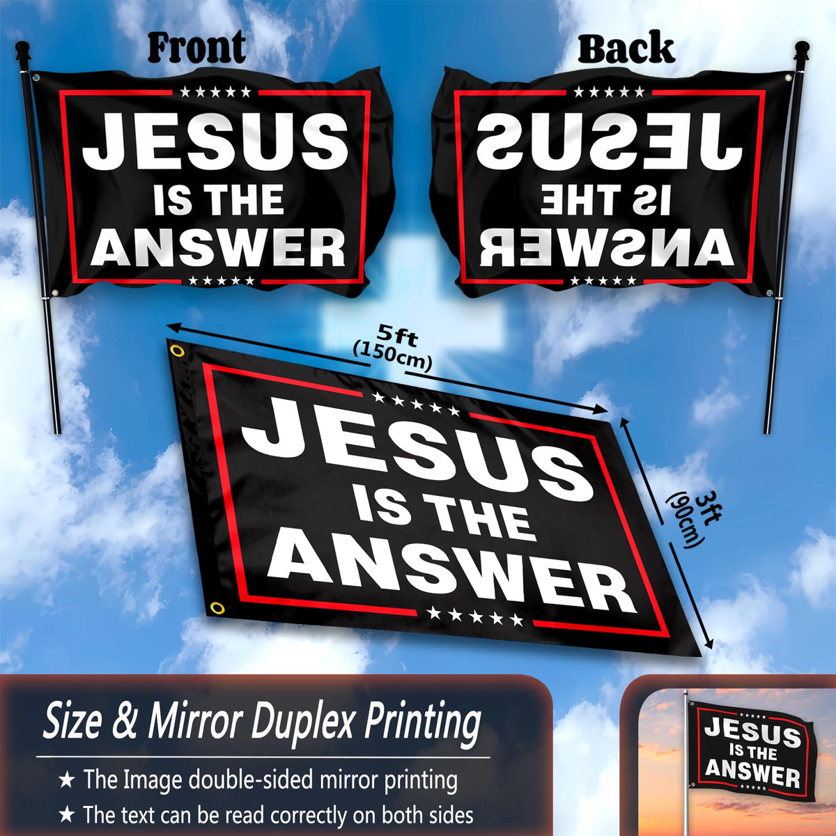 VOZUN Jesus flag yard display ideal for outdoor celebrations.