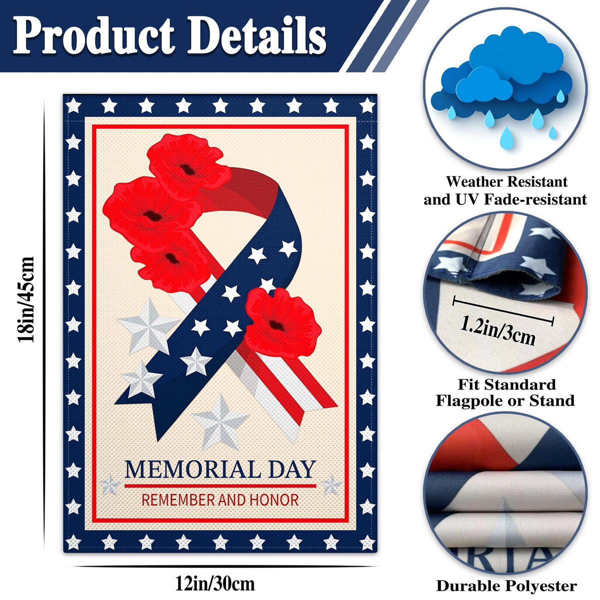 VOZUN Memorial Day flag 12x18 ready for garden display
